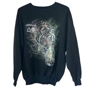 Upcycled Vintage Cottonuity Environmental Club Tiger Sweatshirt Black L